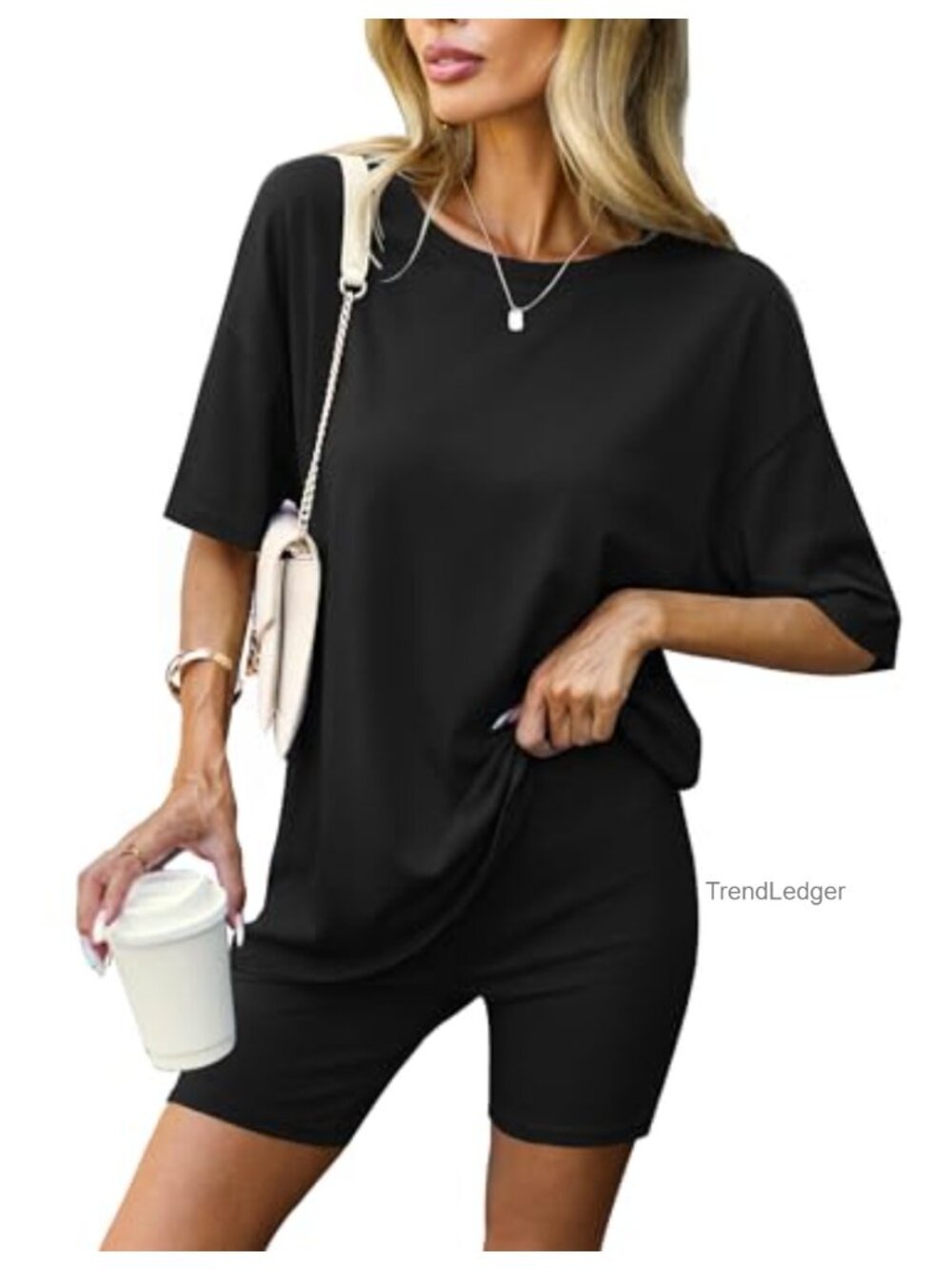 Ekouaer 2 Piece Lounge Set Oversized Tee & Biker Shorts Moisture Wicking